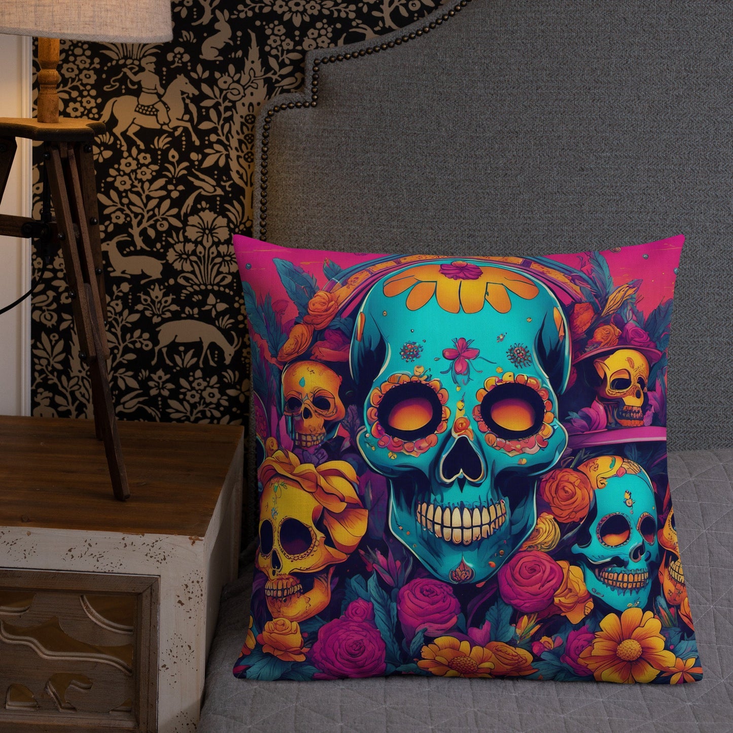 Halloween Pillow with Skeleton Theme | Premium Throw Pillow for a Halloween Gift | Beautiful Day of the Dead Accent Pillow for Halloween