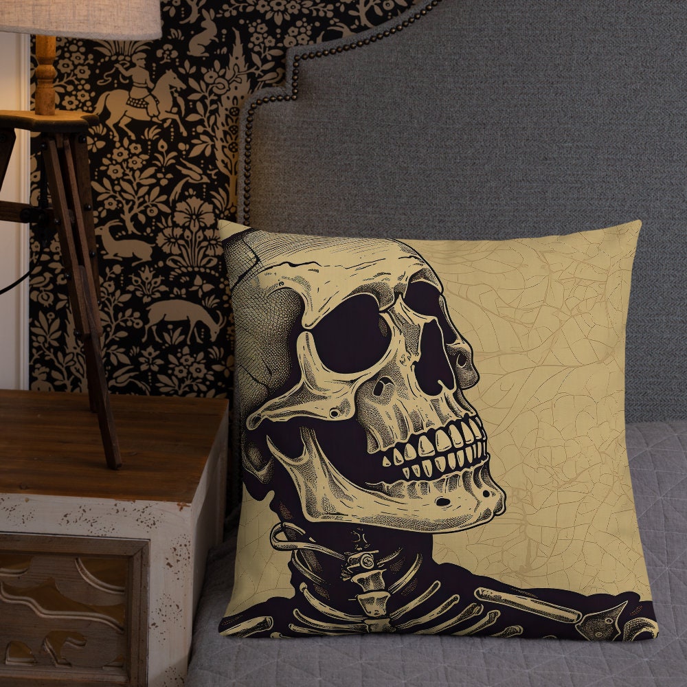 Halloween Pillow with Skeleton Theme | 18x18 Premium Throw Pillow for a Halloween Gift | Decorative Fall Accent Pillow for a Halloween Party