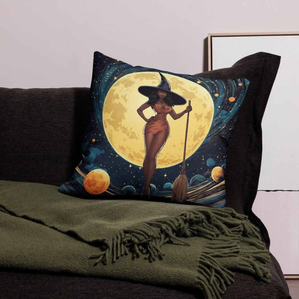 Halloween Witch Pillow Pin Up Girl Style | 18x18" Accent Pillow for Halloween Decor | Premium Halloween Throw Pillow for a Halloween Gift