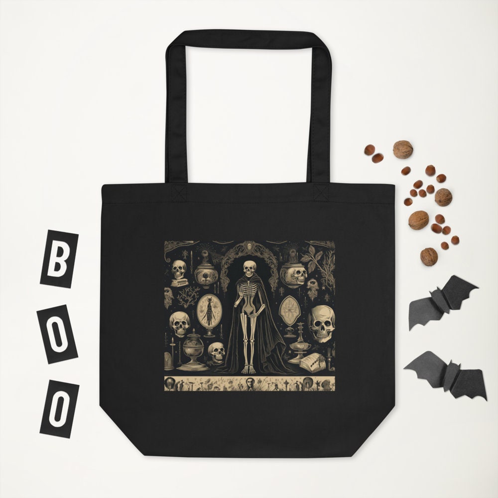 Eco Halloween Tote Bag | Spooky Skeleton Tote for Halloween Decor | Gothic Halloween Tote | Trick-or-Treat Bag for Halloween Party
