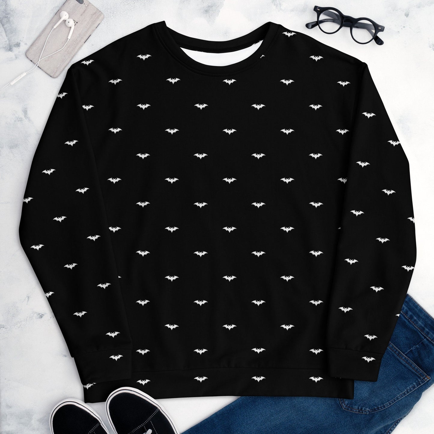 Halloween Bat Sweatshirt | Black and White Minimalist Halloween Design | Halloween Sweatshirt for Gift | Fall Crewneck Draft