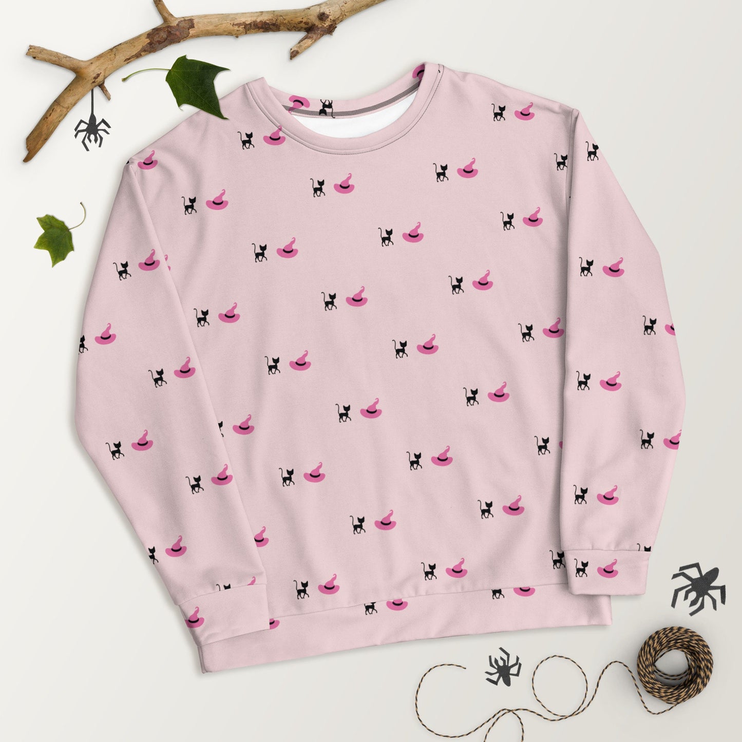 Halloween Cat and Hat Sweatshirt | Pink Halloween Design | Halloween Sweatshirt for Gift | Fall Crewneck