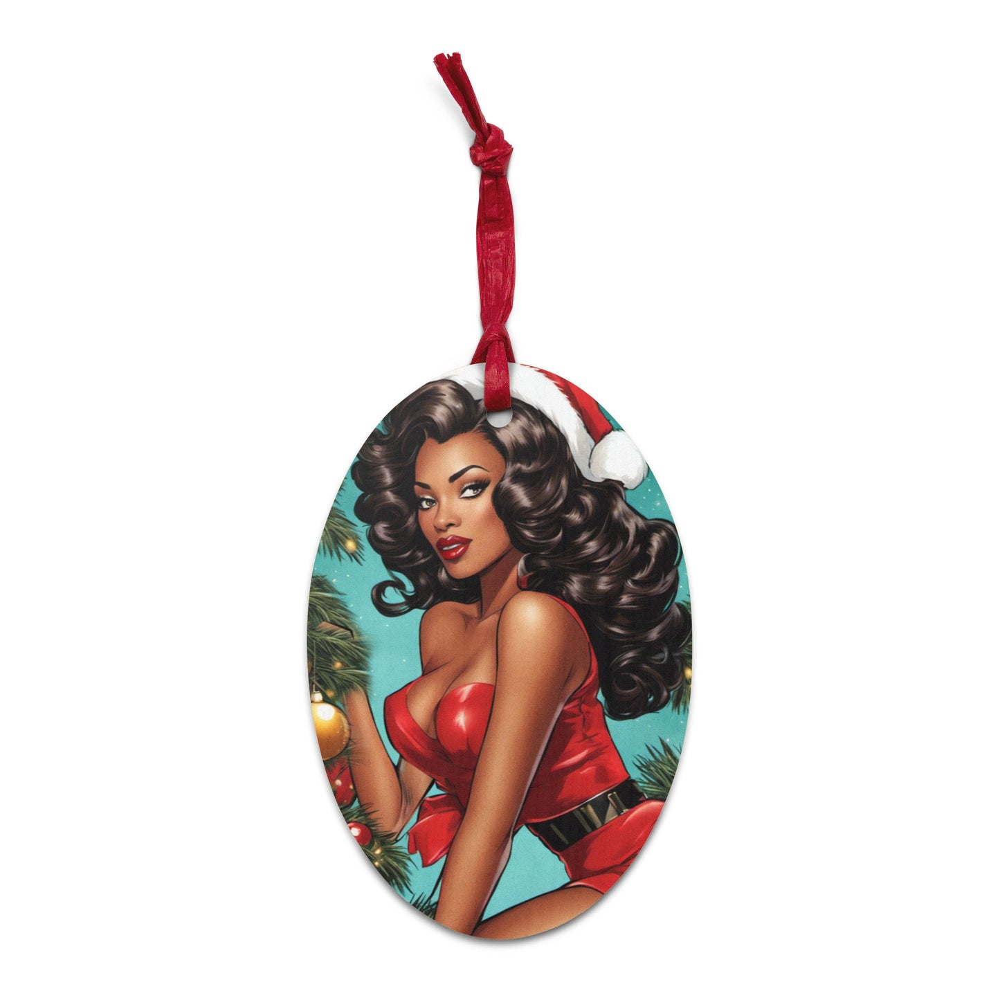 Black Pin Up Wooden Ornaments | Cute Christmas Black Girl Ornament | Unique Afro Centric Christmas Decor Gift for Her | Retro Style Gift