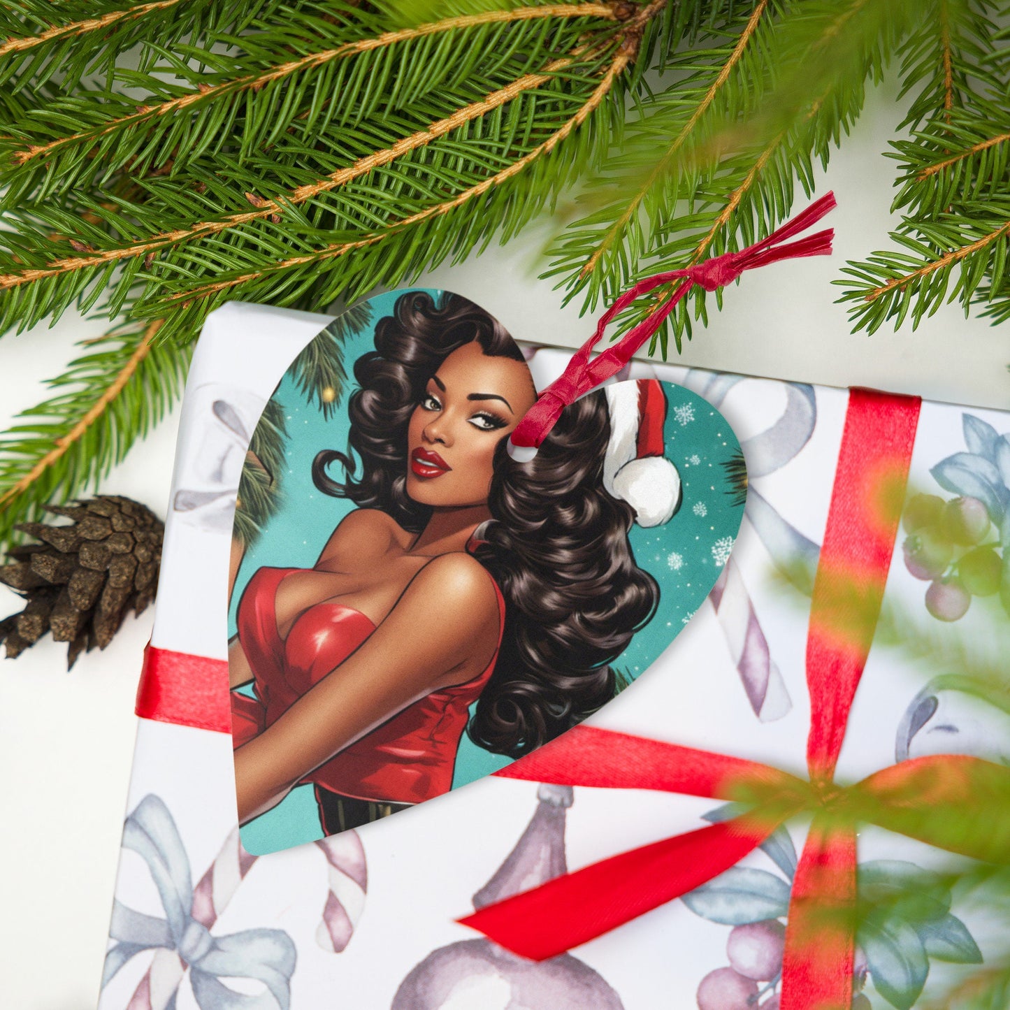 Black Pin Up Wooden Ornaments | Cute Christmas Black Girl Ornament | Unique Afro Centric Christmas Decor Gift for Her | Retro Style Gift