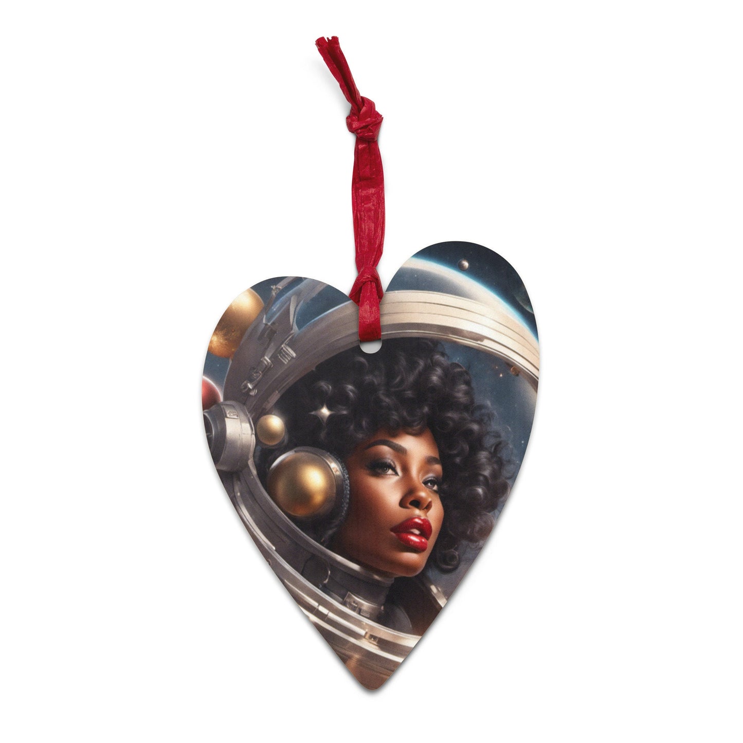 Wooden ornaments Black Girl Space Age | Retro Style Christmas Black Girl Ornament | Unique Afro Centric Christmas Decor Gift for Her