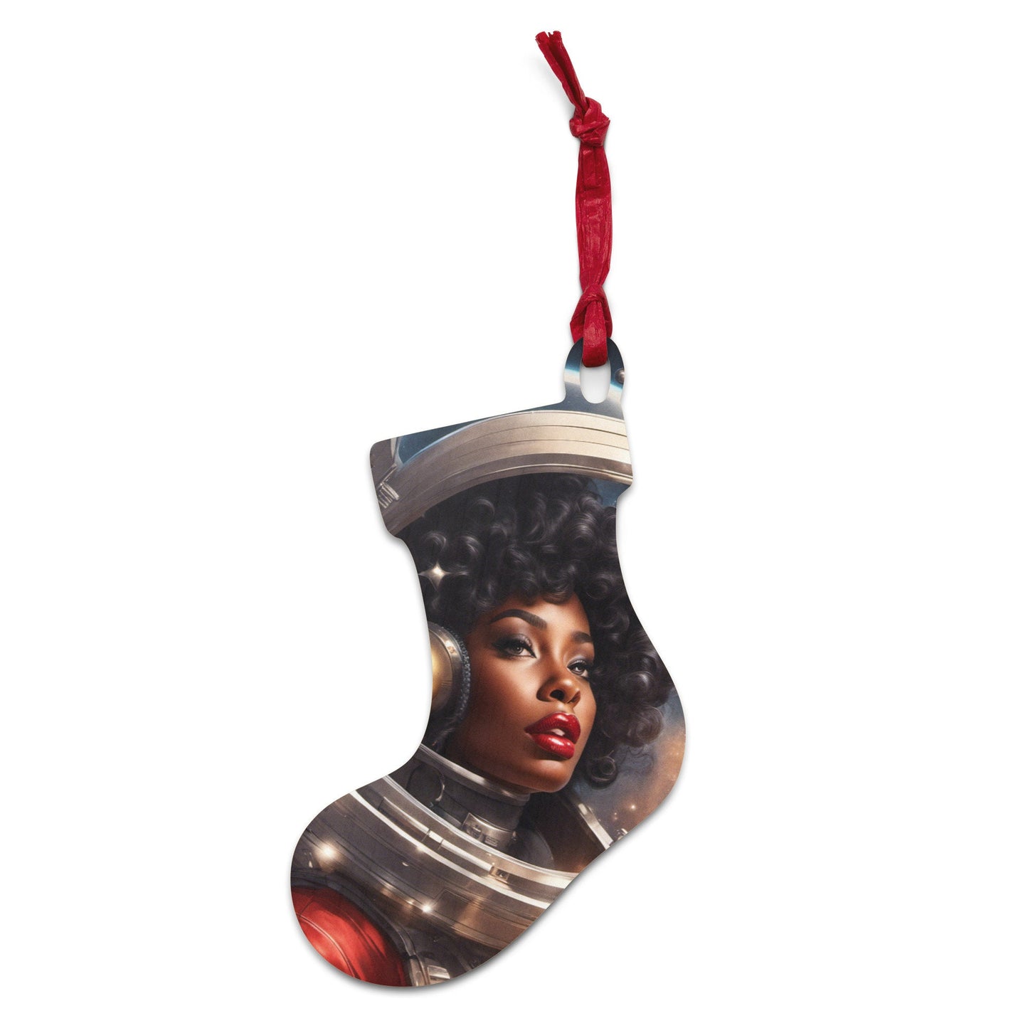Wooden ornaments Black Girl Space Age | Retro Style Christmas Black Girl Ornament | Unique Afro Centric Christmas Decor Gift for Her