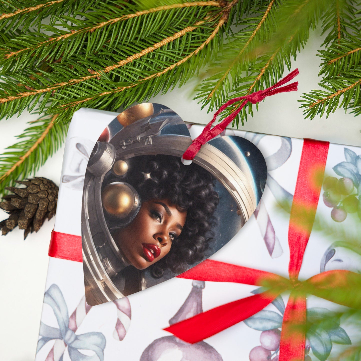 Wooden ornaments Black Girl Space Age | Retro Style Christmas Black Girl Ornament | Unique Afro Centric Christmas Decor Gift for Her