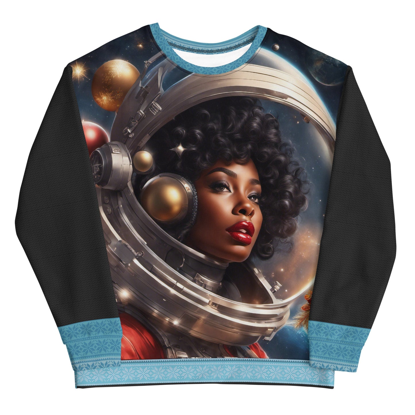 Ugly Christmas Sweatshirt Gift for Her | Black Girl Space Age Christmas Sweatshirt | Women's Ugly Christmas Sweater Design