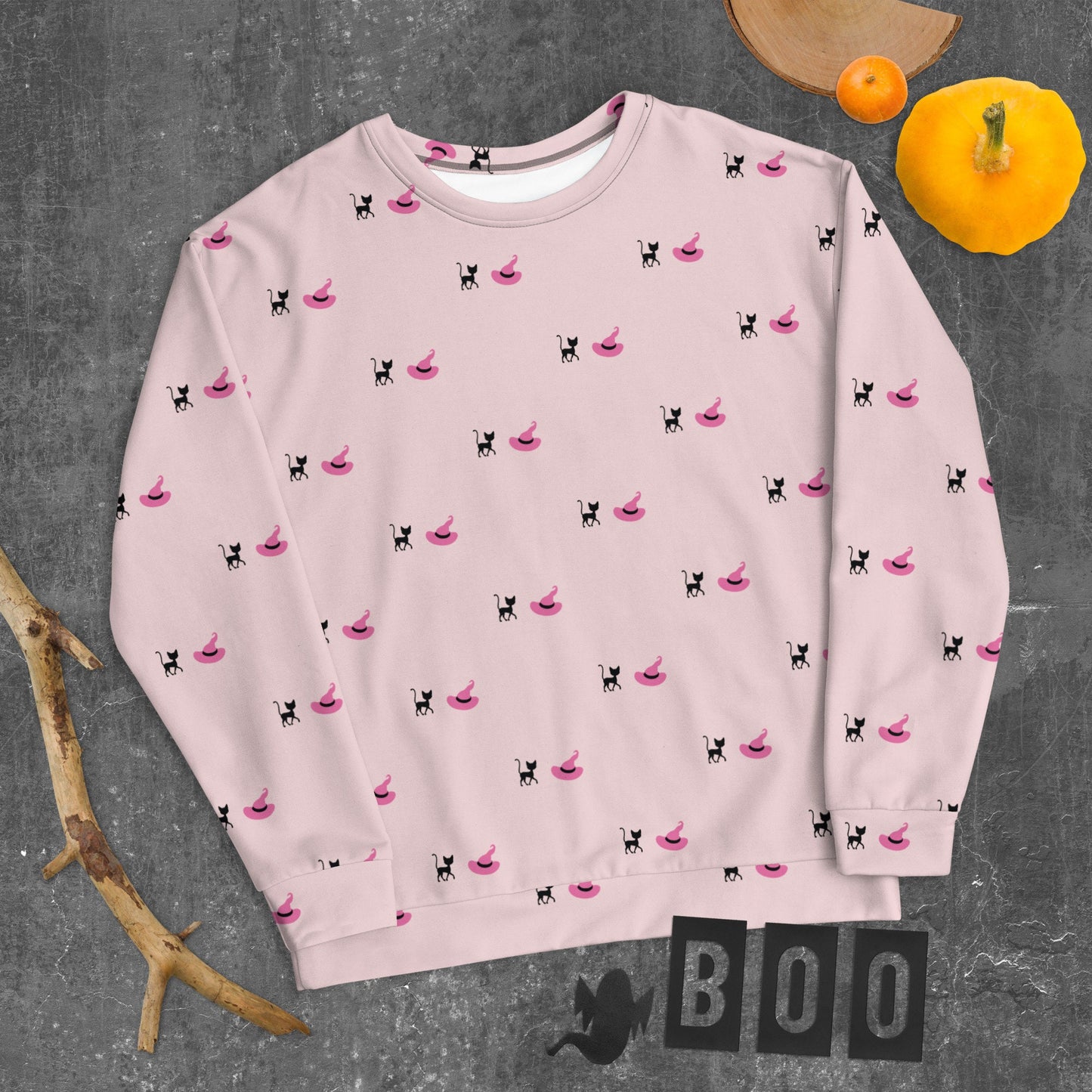 Halloween Cat and Hat Sweatshirt | Pink Halloween Design | Halloween Sweatshirt for Gift | Fall Crewneck