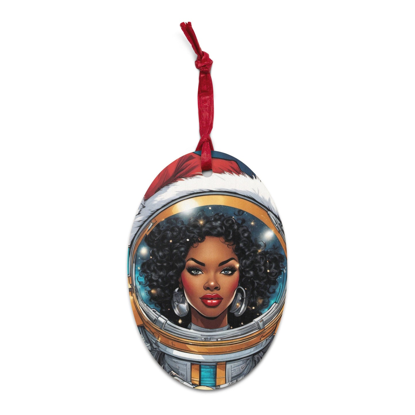 Black Girl Space Age Wooden ornament | Retro Style Christmas Black Girl Ornament | Unique Afro Centric Christmas Decor Gift for Her