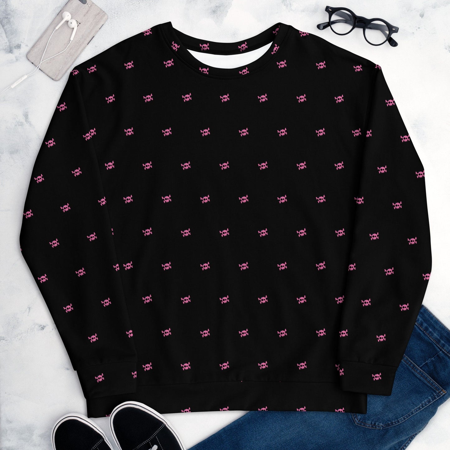 Skull Unisex Sweatshirt for Halloween | Pink and Black Halloween Design | Halloween Sweatshirt as Gift | Fall Crewneck Sweater for Halloween