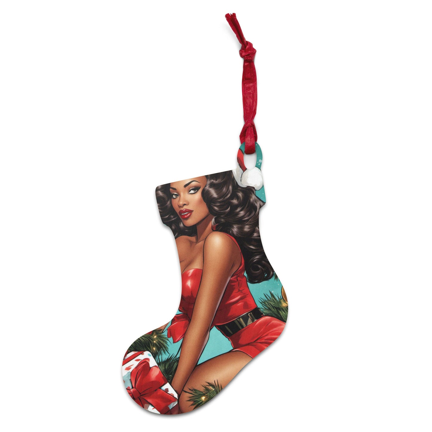 Black Pin Up Wooden Ornaments | Cute Christmas Black Girl Ornament | Unique Afro Centric Christmas Decor Gift for Her | Retro Style Gift