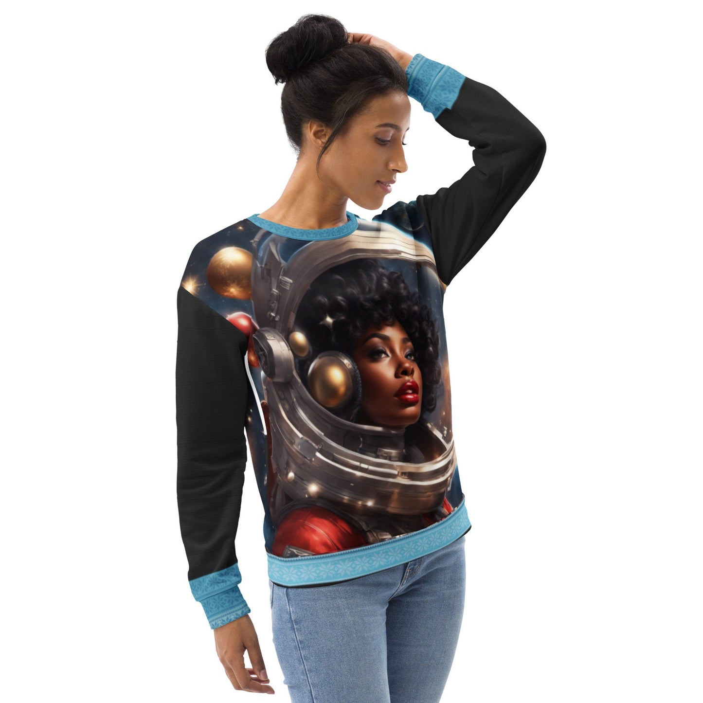 Ugly Christmas Sweatshirt Gift for Her | Black Girl Space Age Christmas Sweatshirt | Women's Ugly Christmas Sweater Design