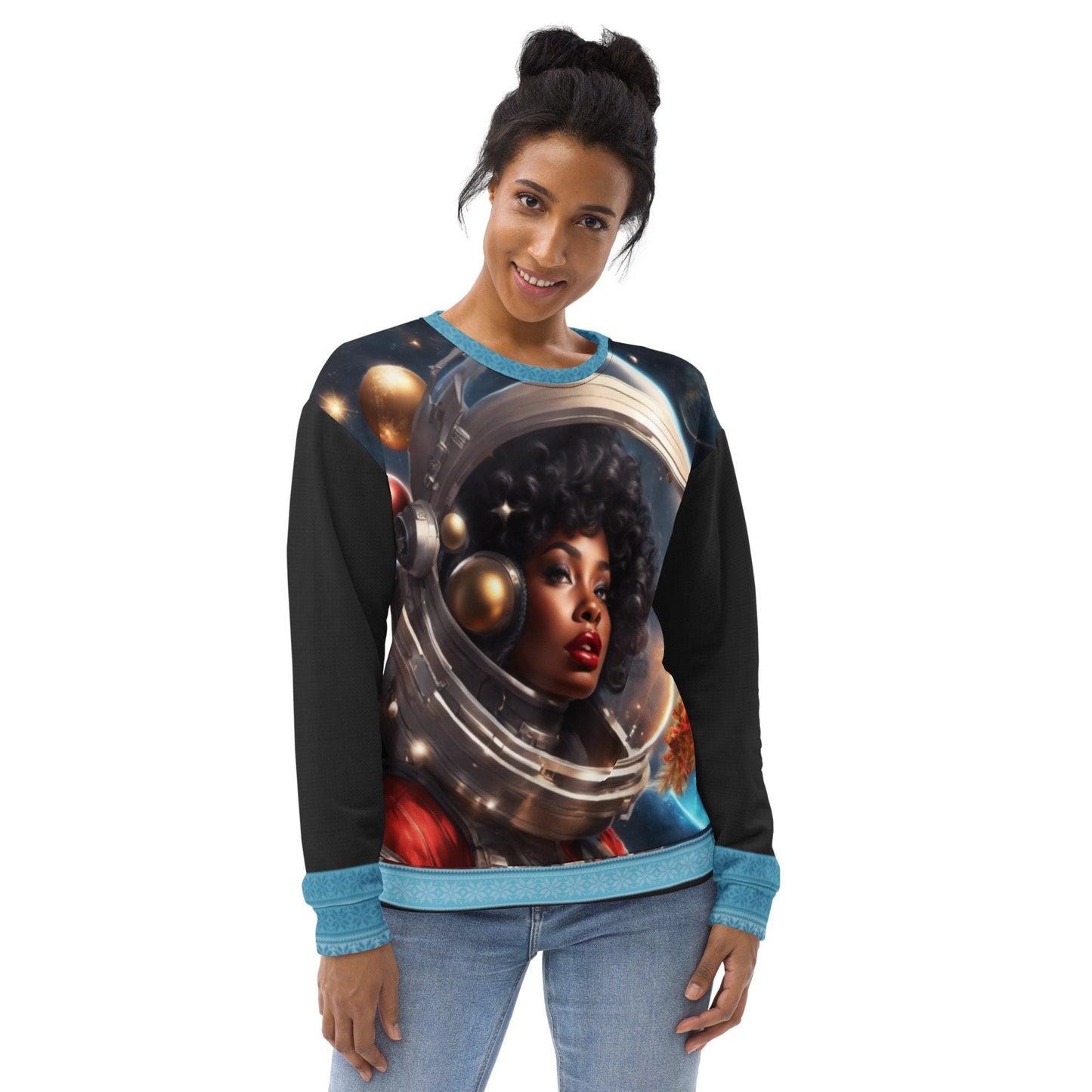Ugly Christmas Sweatshirt Gift for Her | Black Girl Space Age Christmas Sweatshirt | Women's Ugly Christmas Sweater Design