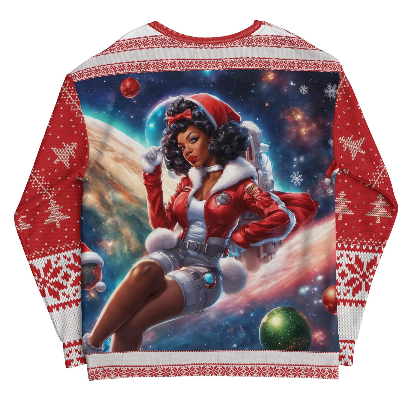 Red Ugly Christmas Sweatshirt Gift for Her | Black Girl Space Age Christmas Sweatshirt | Women's Ugly Christmas Sweater Design