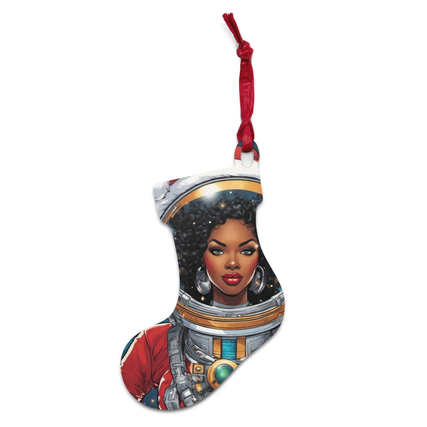 Black Girl Space Age Wooden ornament | Retro Style Christmas Black Girl Ornament | Unique Afro Centric Christmas Decor Gift for Her