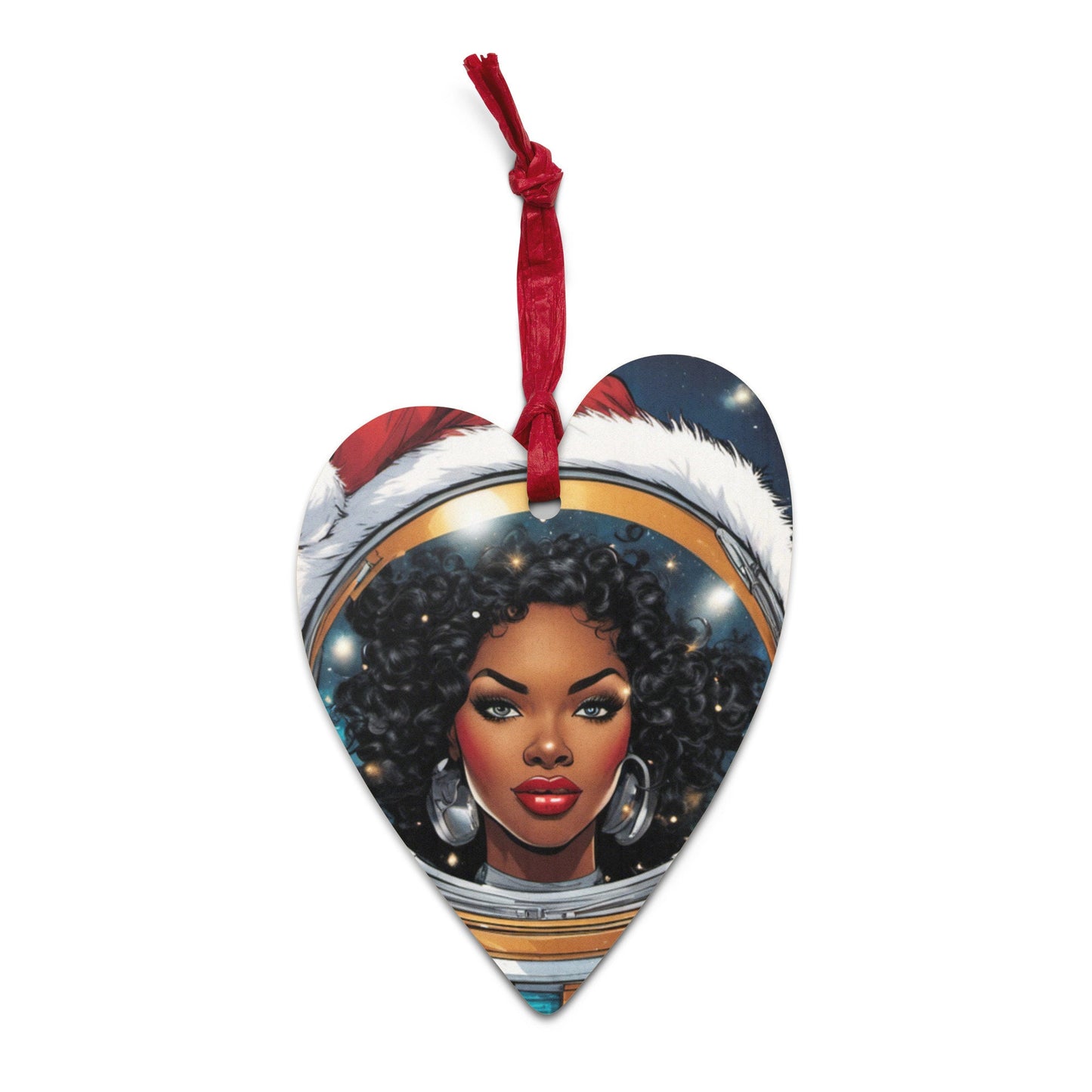 Black Girl Space Age Wooden ornament | Retro Style Christmas Black Girl Ornament | Unique Afro Centric Christmas Decor Gift for Her