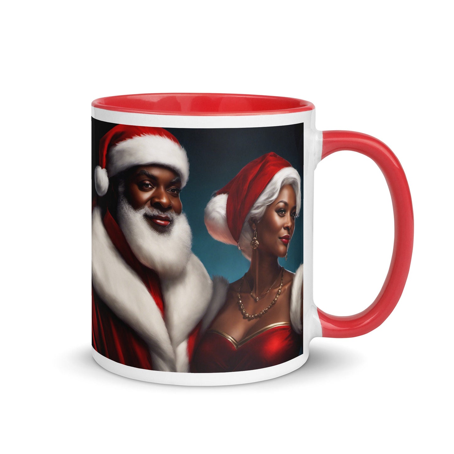 Black Santa Claus and Mrs. Claus Mug with Red Color Inside | Festive Coffee Mug for the Holidays |