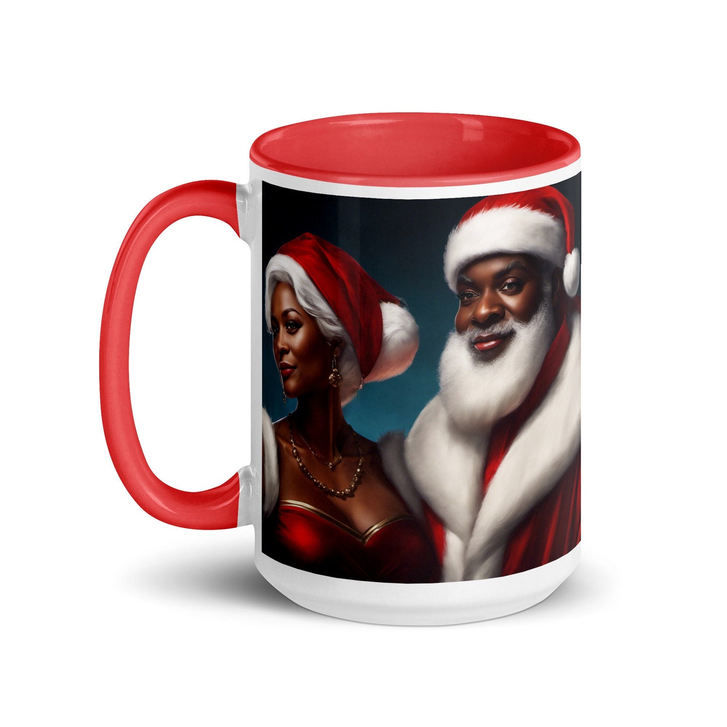 Black Santa Claus and Mrs. Claus Mug with Red Color Inside | Festive Coffee Mug for the Holidays |