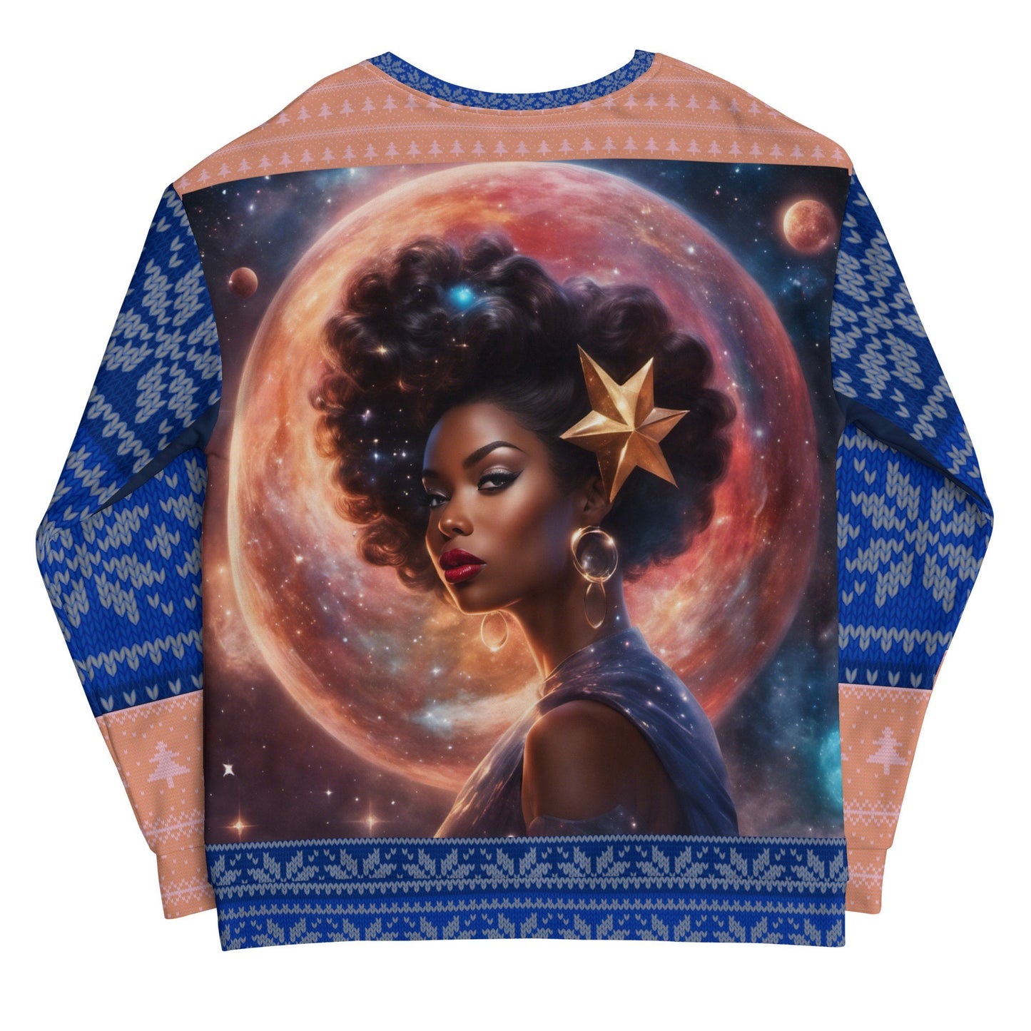 Ugly Christmas Sweater Fantasy Space Gift for Her or Him | Black Girl Space Age Christmas Sweatshirt | Women's Ugly Christmas Sweater Design