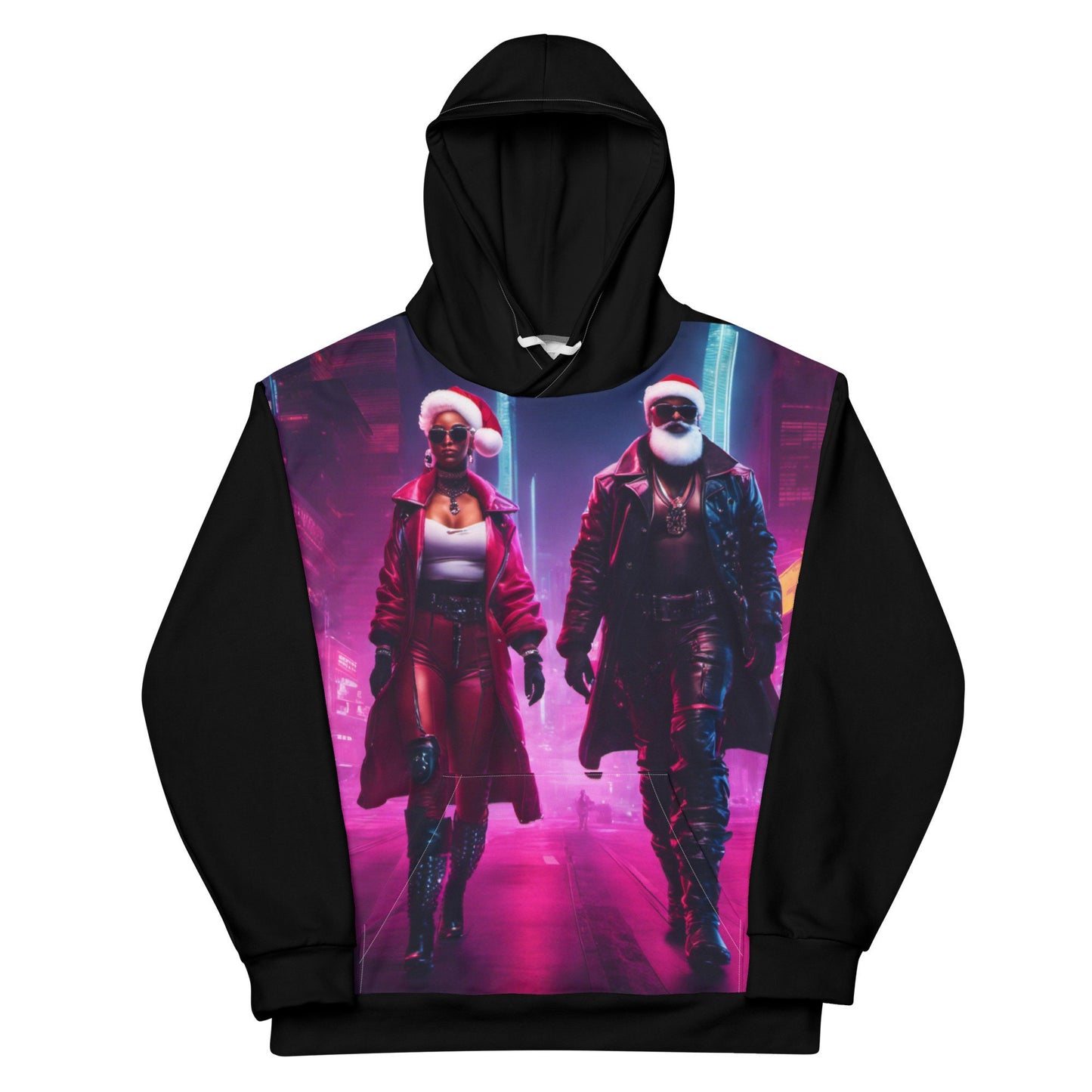 Futuristic Black Santa and Mrs Claus Unisex Hoodie | Unique Holiday Hoodie Gift for Her or Him | Black Girl Christmas for the Culture