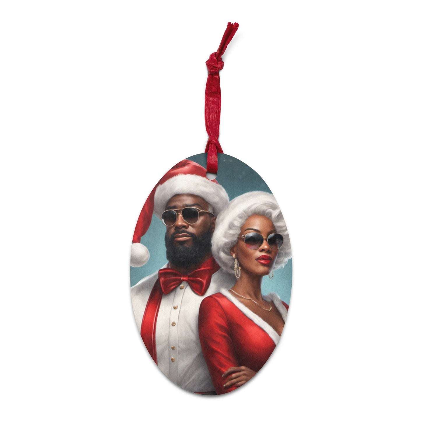 Youthful Black Santa and Mrs. Claus Wooden ornaments | Christmas Ornament Gift for Him or Her | Festive Black Santa Gift