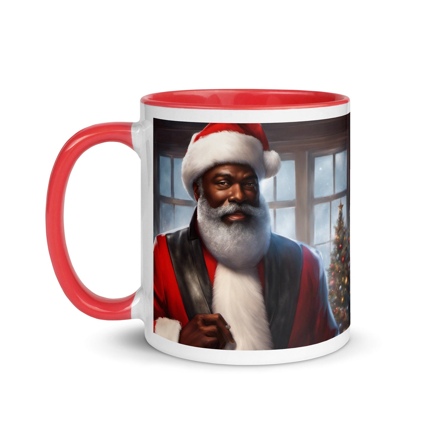 Black Santa Mug with Color Inside | Coffee Mug Christmas Gift | Black Christmas Gift for her or him