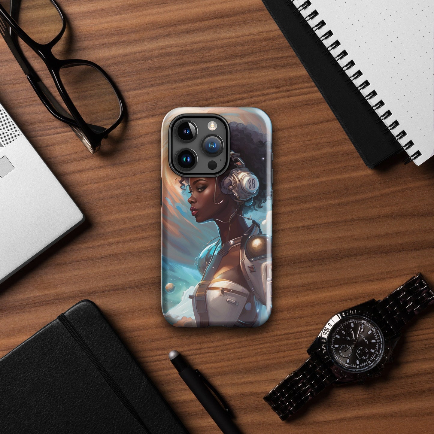Tough Phone Case with Beautiful Cyborg Illustration | Aesthetic Space Age Themed Clear Phone Case | Celestial Art Gift for Her or GF