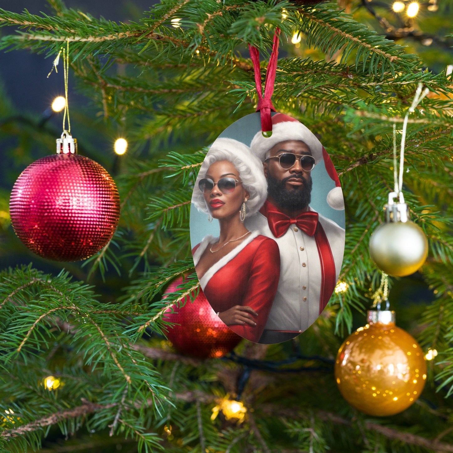 Youthful Black Santa and Mrs. Claus Wooden ornaments | Christmas Ornament Gift for Him or Her | Festive Black Santa Gift