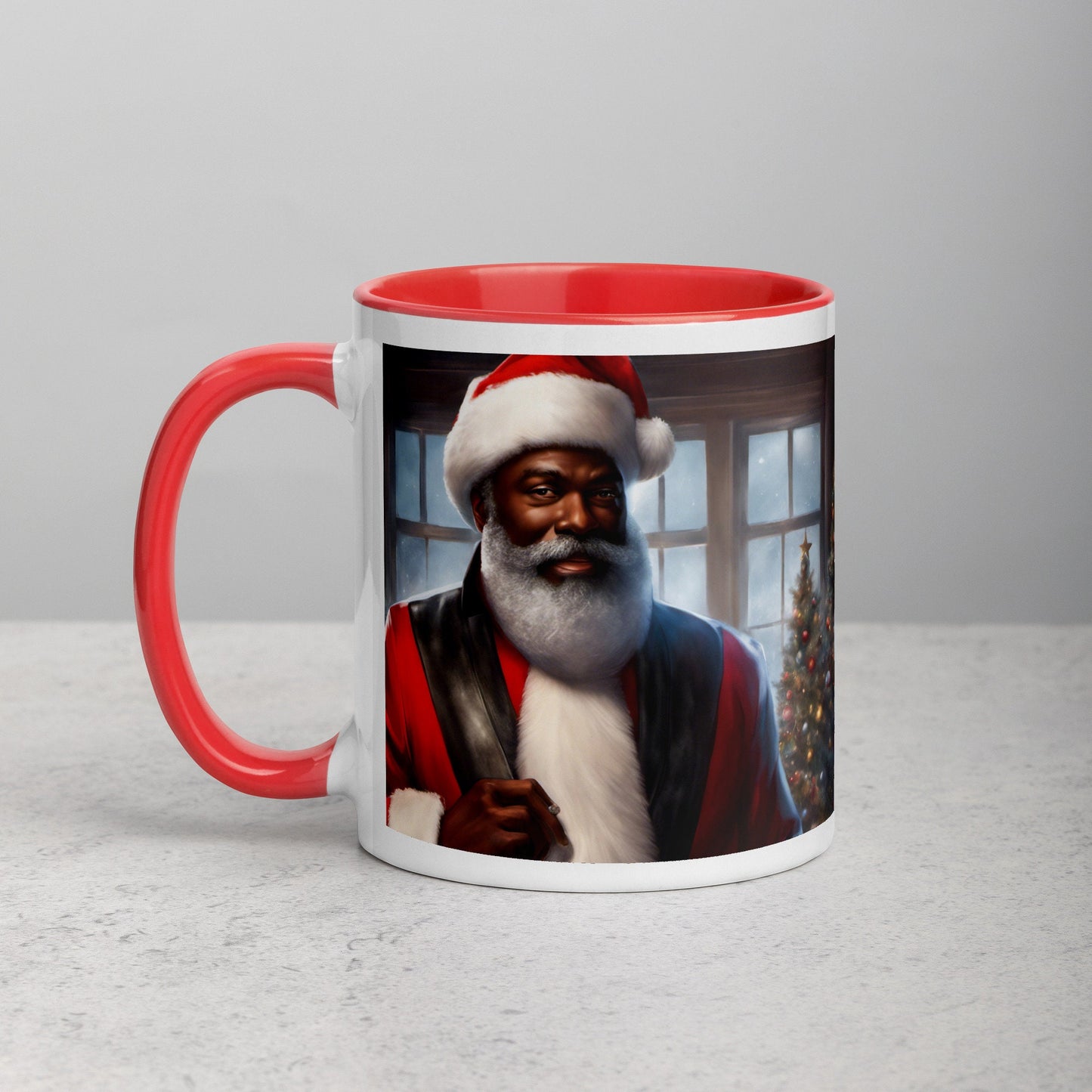 Black Santa Mug with Color Inside | Coffee Mug Christmas Gift | Black Christmas Gift for her or him