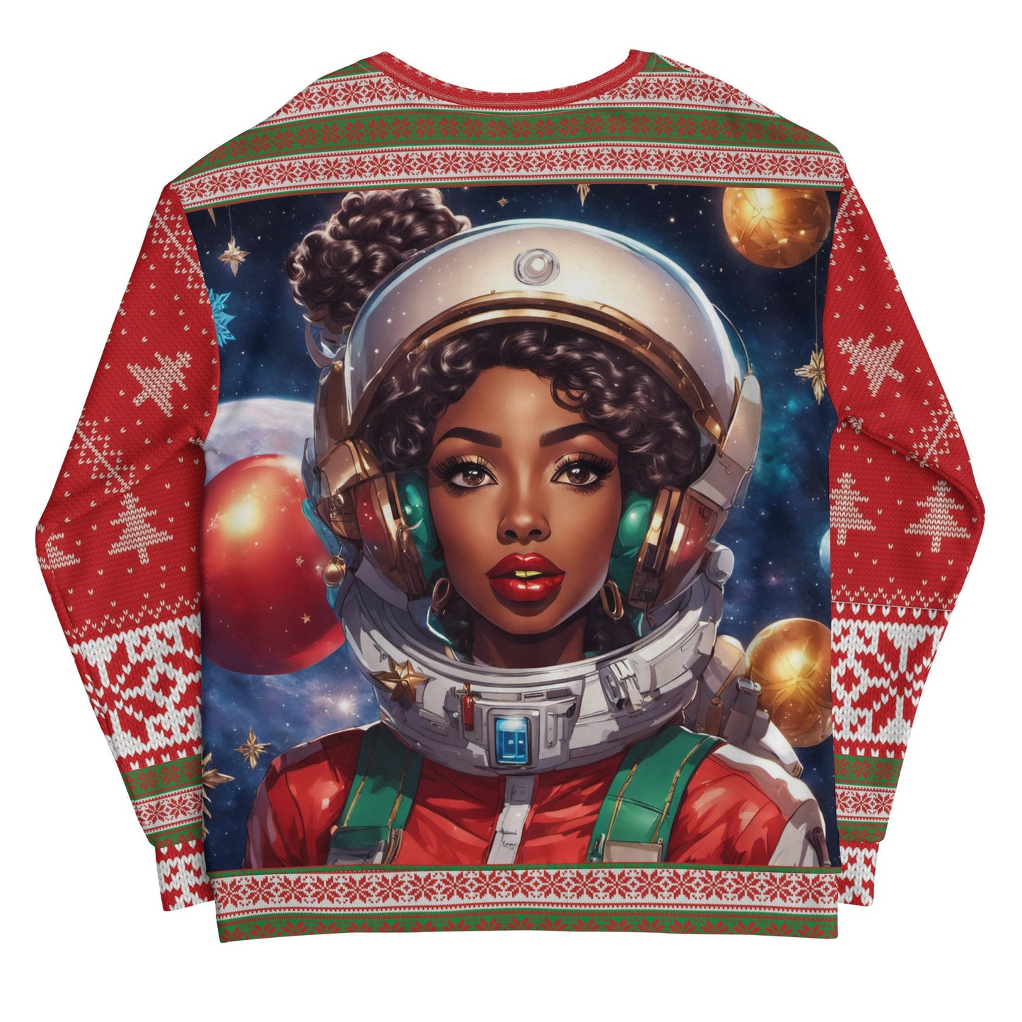 Red and Green Ugly Christmas Sweatshirt Gift for Her | Black Girl Space Age Christmas Sweatshirt | Women's Ugly Christmas Sweater Design