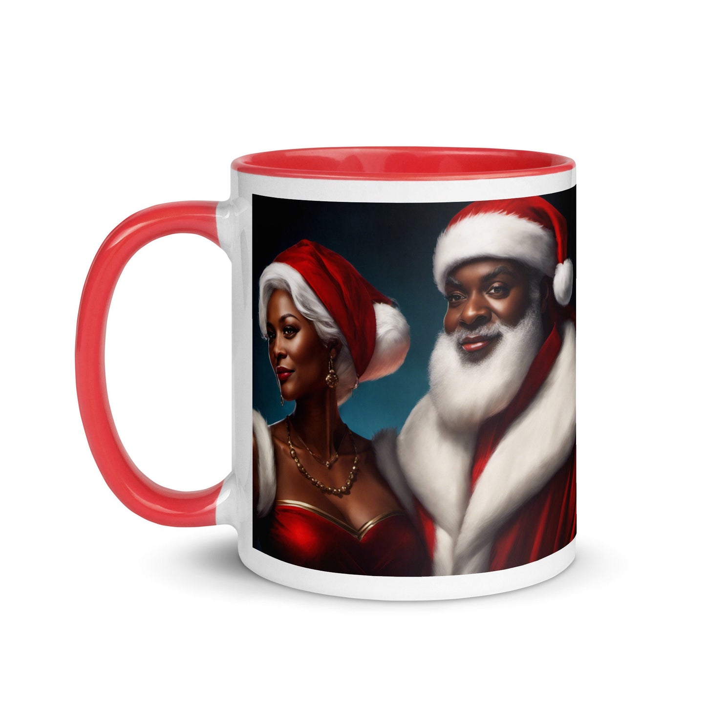 Black Santa Claus and Mrs. Claus Mug with Red Color Inside | Festive Coffee Mug for the Holidays |