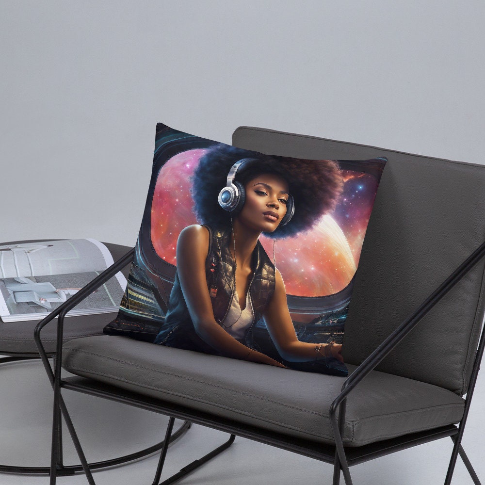 18" in 18"n in. Futuristic Pillow with  | Afro Centric Christmas Decor for Fall | Black Girl Christmas Gift for Her