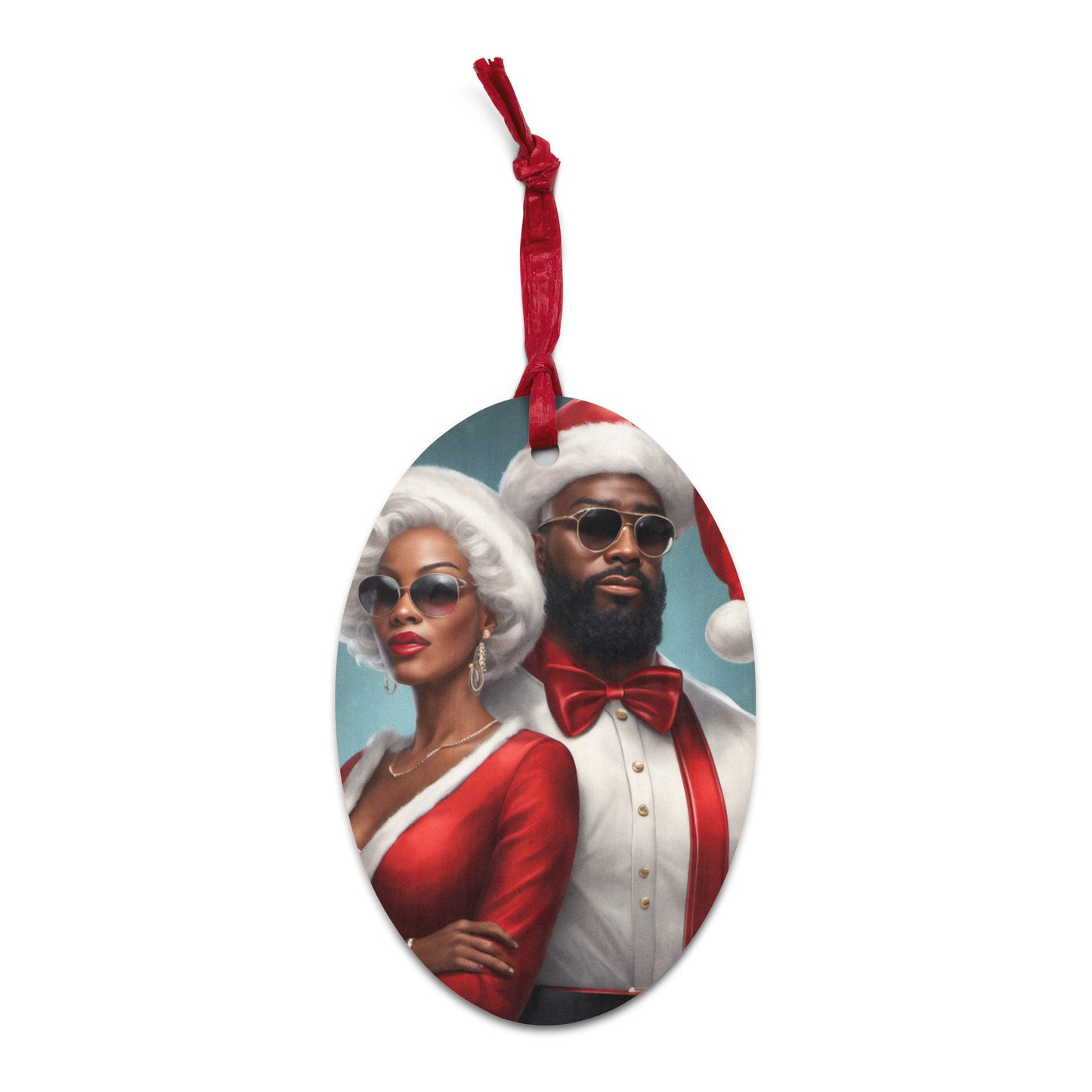 Youthful Black Santa and Mrs. Claus Wooden ornaments | Christmas Ornament Gift for Him or Her | Festive Black Santa Gift