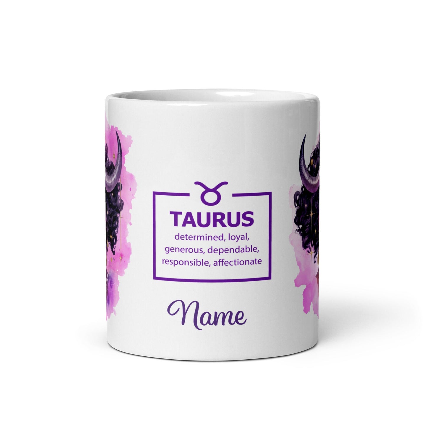 Personalized Zodiac Theme White glossy mug | Taurus Astrological Sign Coffee Mug with Black Queen Illustration | Horoscope Mug Gift for Her
