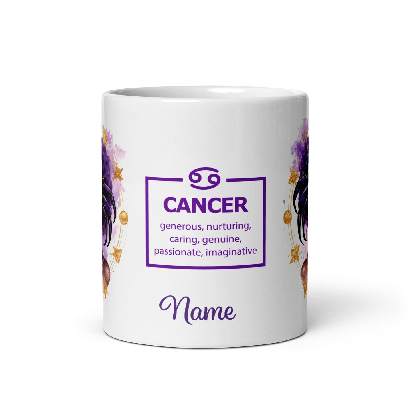Personalized Zodiac Theme White glossy mug | Cancer Astrological Sign Coffee Mug with Black Queen Illustration | Horoscope Mug Gift for Her