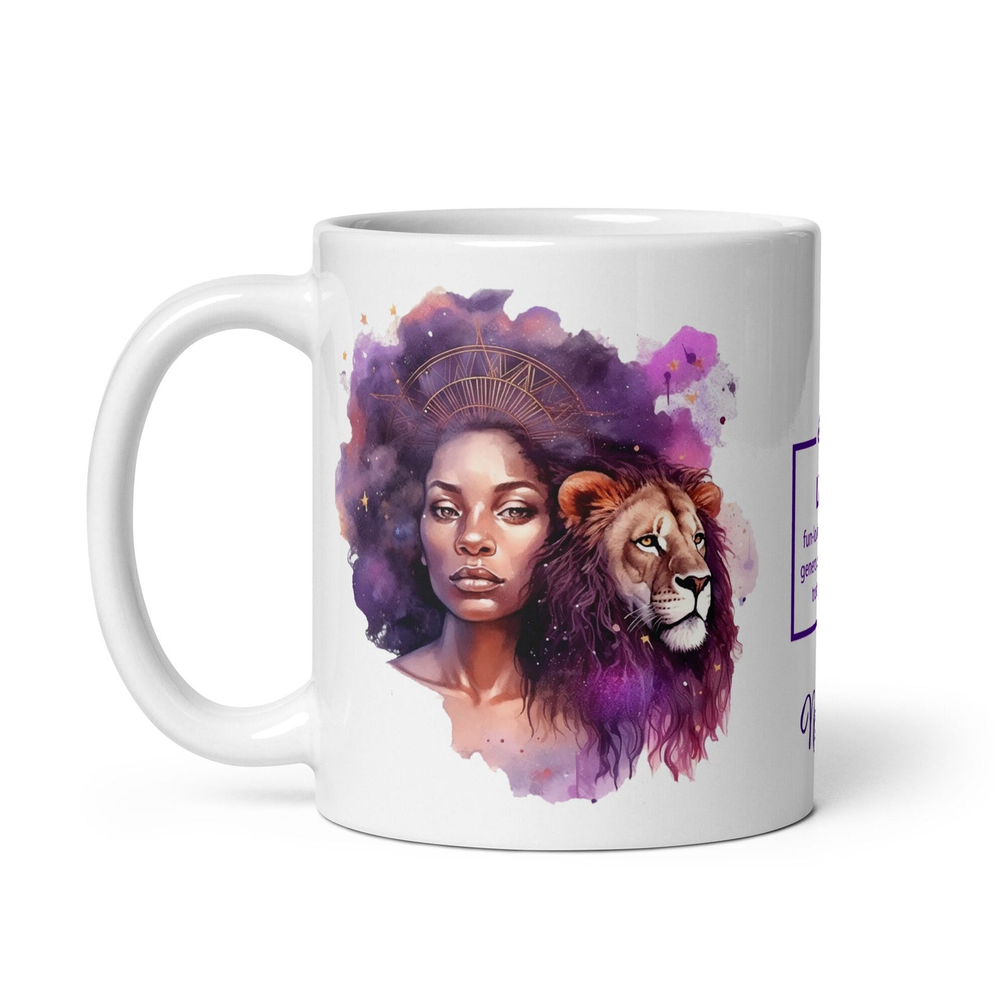Personalized Zodiac Theme White glossy mug | Leo Astrological Sign Coffee Mug with Black Queen Illustration | Horoscope Mug Gift for Her