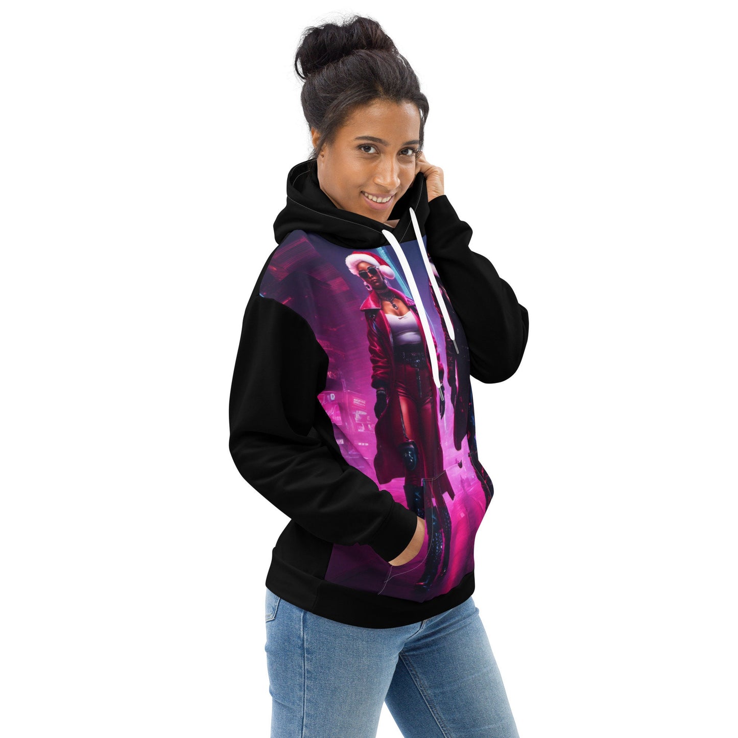 Futuristic Black Santa and Mrs Claus Unisex Hoodie | Unique Holiday Hoodie Gift for Her or Him | Black Girl Christmas for the Culture