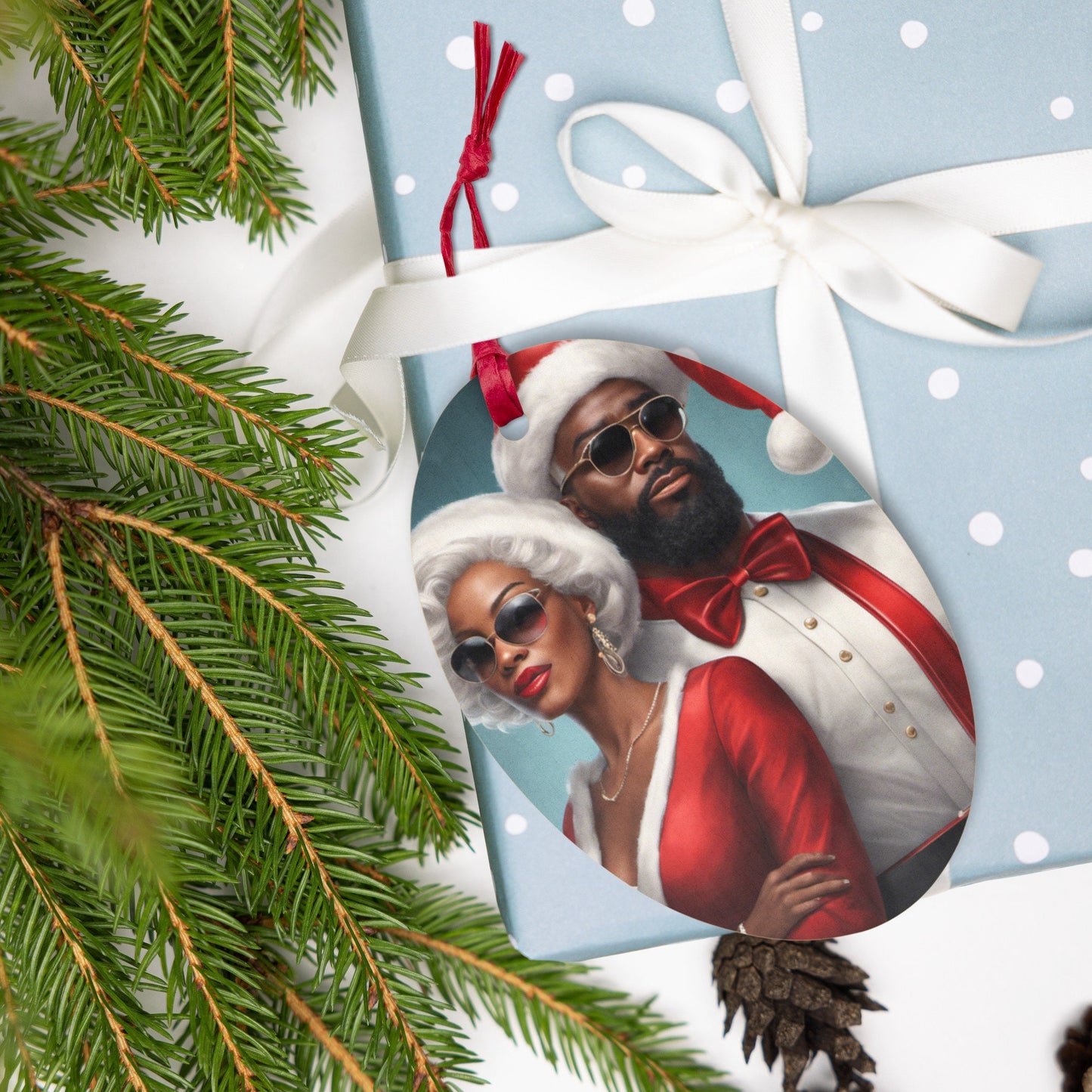 Youthful Black Santa and Mrs. Claus Wooden ornaments | Christmas Ornament Gift for Him or Her | Festive Black Santa Gift