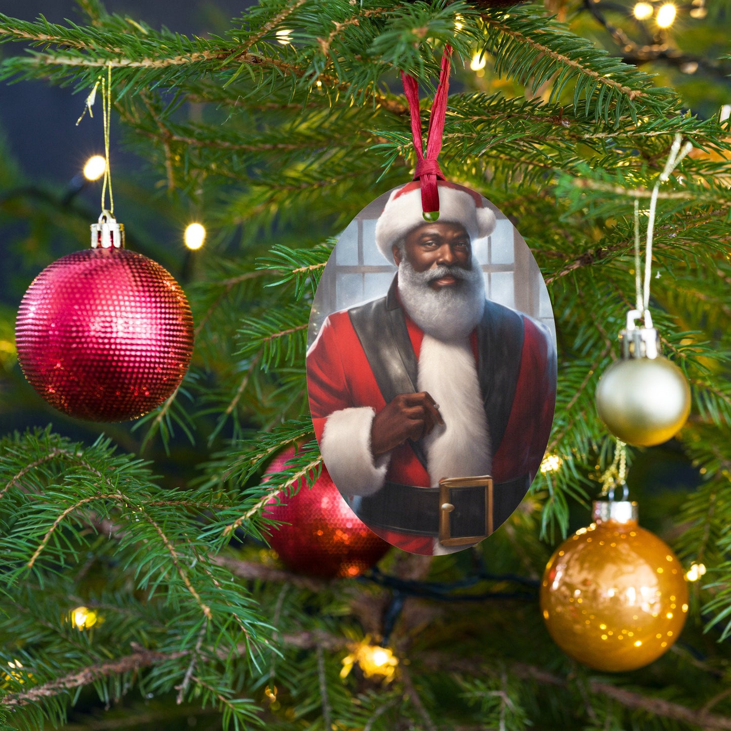 Black Santa Claus Wooden ornaments | Christmas Ornament Gift for Him or Her | Festive Black Santa Gift