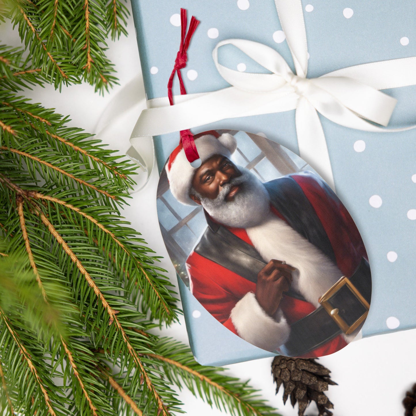 Black Santa Claus Wooden ornaments | Christmas Ornament Gift for Him or Her | Festive Black Santa Gift