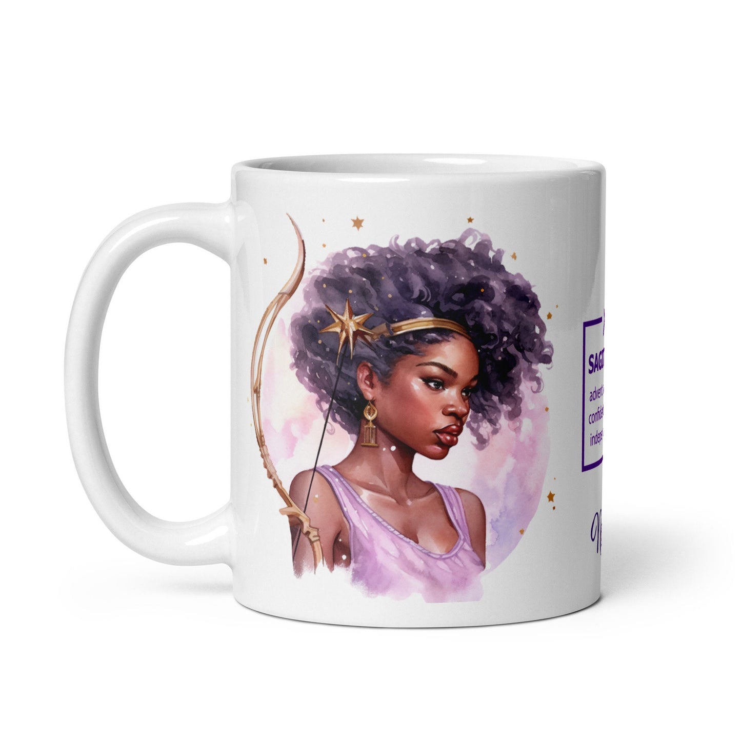 Personalized Zodiac Theme White glossy mug | Sagittarius Astrological Sign Coffee Mug with Black Queen Art | Horoscope Mug Gift for Her