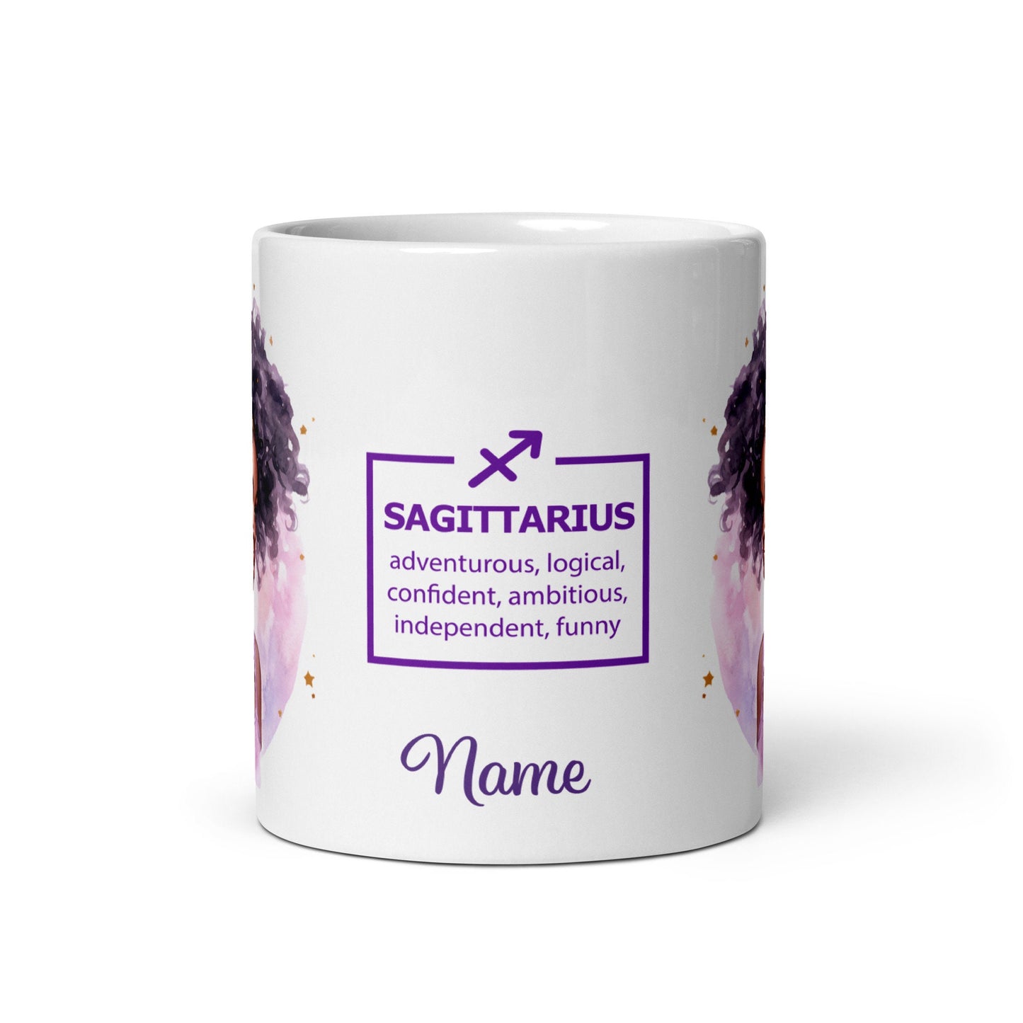 Personalized Zodiac Theme White glossy mug | Sagittarius Astrological Sign Coffee Mug with Black Queen Art | Horoscope Mug Gift for Her