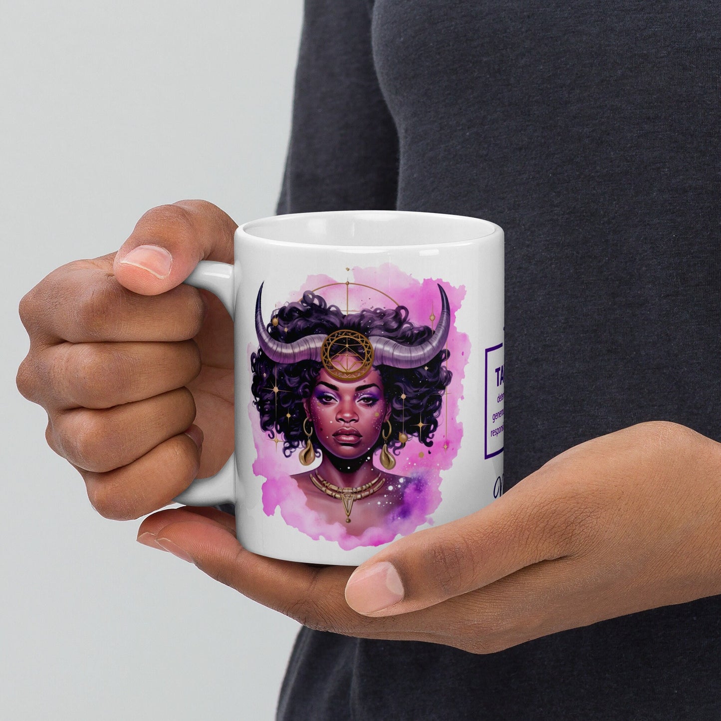 Personalized Zodiac Theme White glossy mug | Taurus Astrological Sign Coffee Mug with Black Queen Illustration | Horoscope Mug Gift for Her