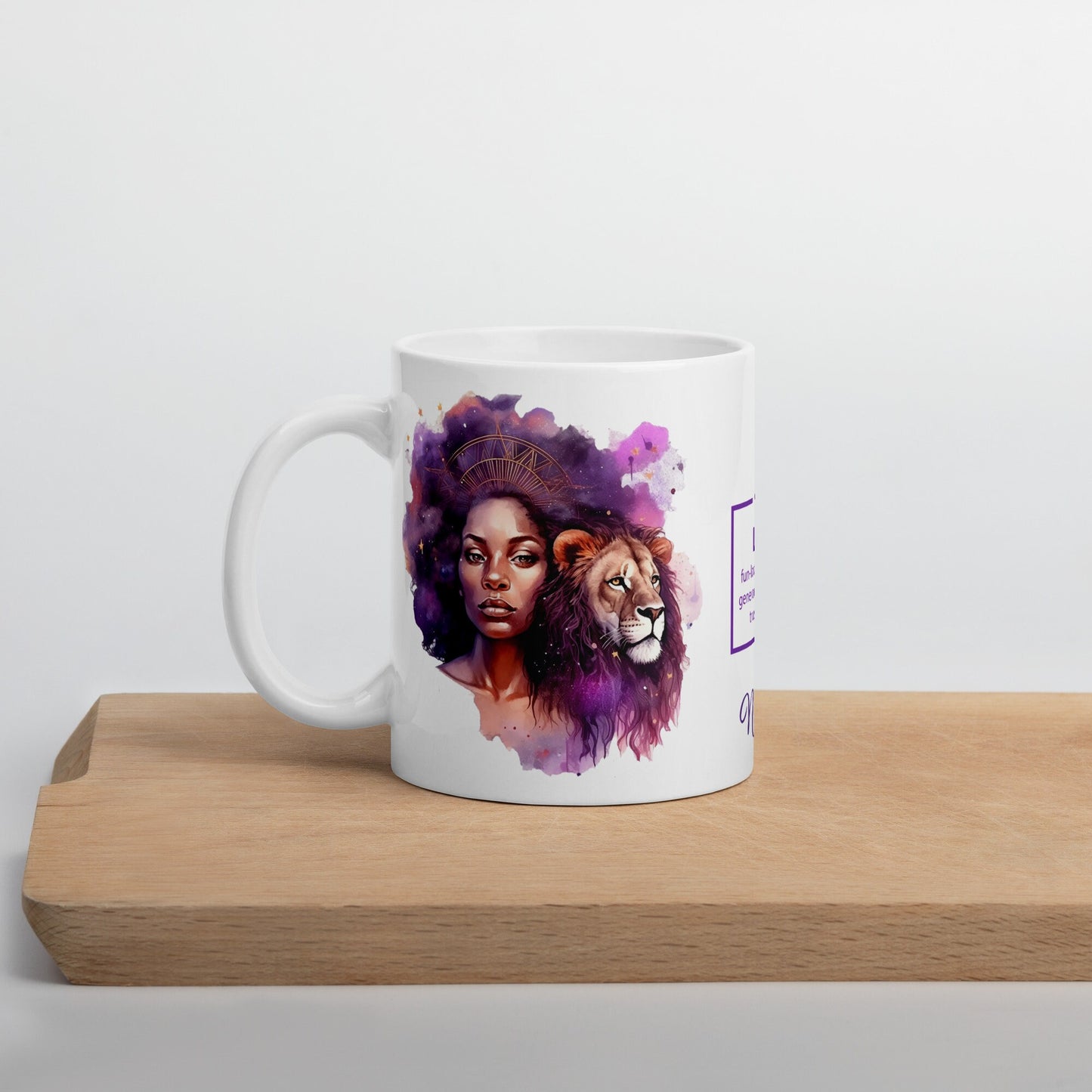 Personalized Zodiac Theme White glossy mug | Leo Astrological Sign Coffee Mug with Black Queen Illustration | Horoscope Mug Gift for Her