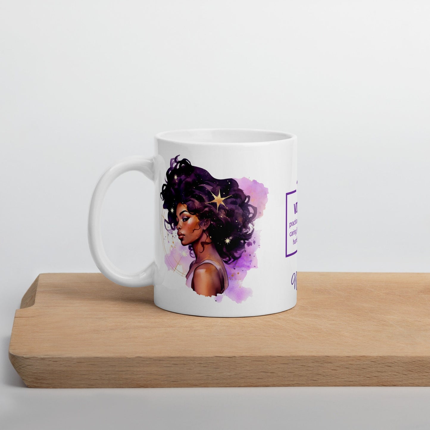 Personalized Zodiac Theme White glossy mug | Virgo Astrological Sign Coffee Mug with Black Queen Illustration | Horoscope Mug Gift for Her