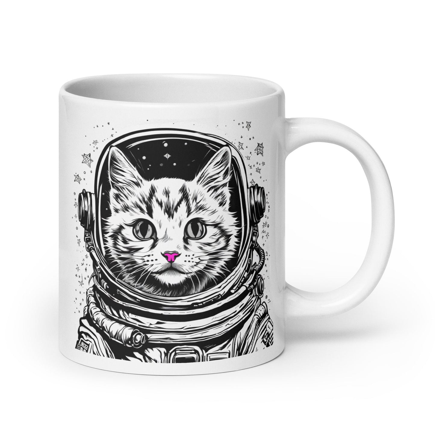 Astro Kitty White Glossy Mug | Space Age Cat Mug as a Gift for Her or Him | Astronaut Cat Mug Great Gift for Cat Lovers or Cat Moms and Dads