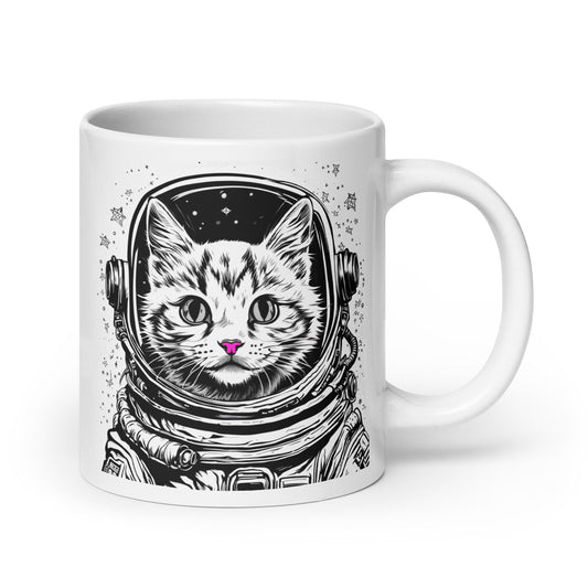 Astro Kitty White Glossy Mug | Space Age Cat Mug as a Gift for Her or Him | Astronaut Cat Mug Great Gift for Cat Lovers or Cat Moms and Dads