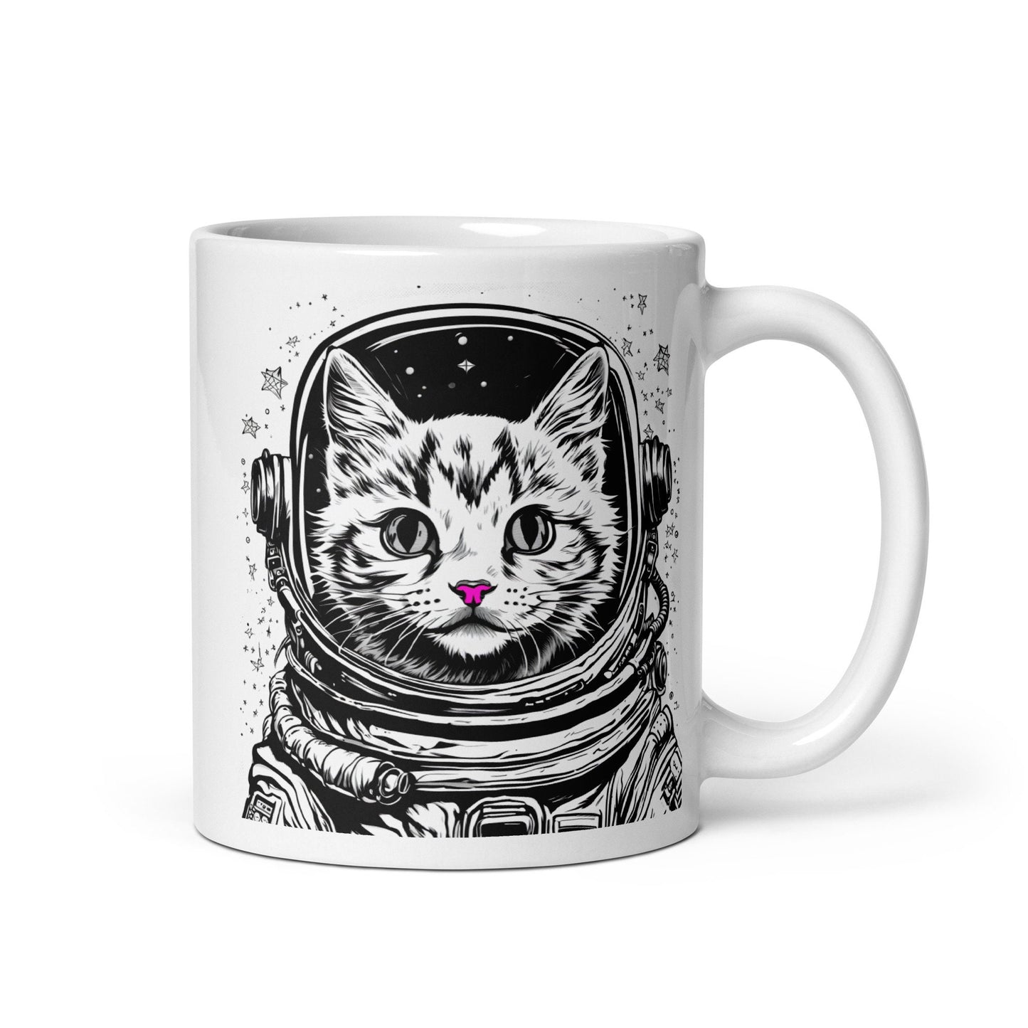 Astro Kitty White Glossy Mug | Space Age Cat Mug as a Gift for Her or Him | Astronaut Cat Mug Great Gift for Cat Lovers or Cat Moms and Dads