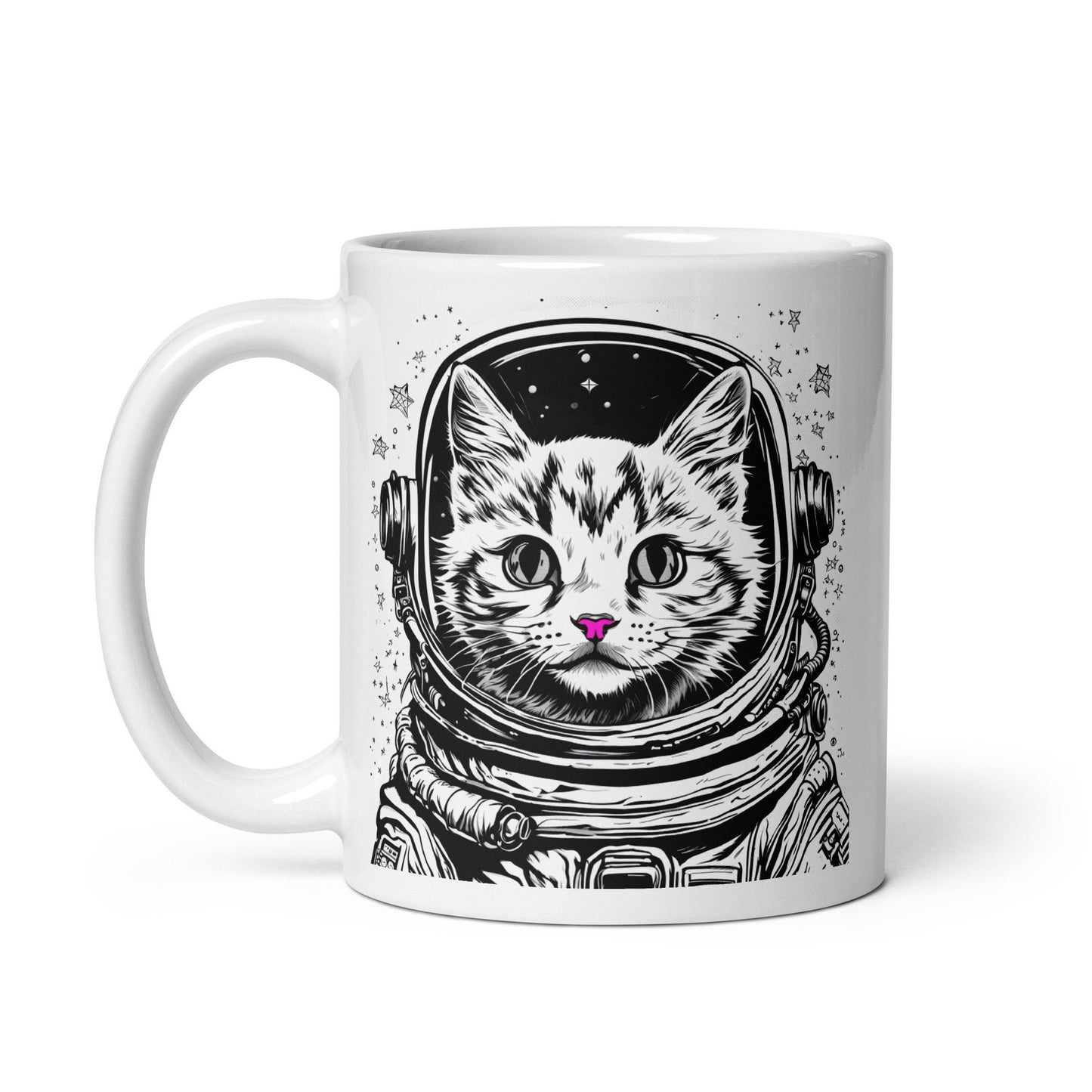 Astro Kitty White Glossy Mug | Space Age Cat Mug as a Gift for Her or Him | Astronaut Cat Mug Great Gift for Cat Lovers or Cat Moms and Dads